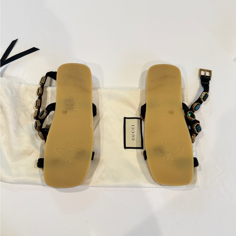 Gucci Women's Black and Tan Embellished Sandals - Picture 3 of 3